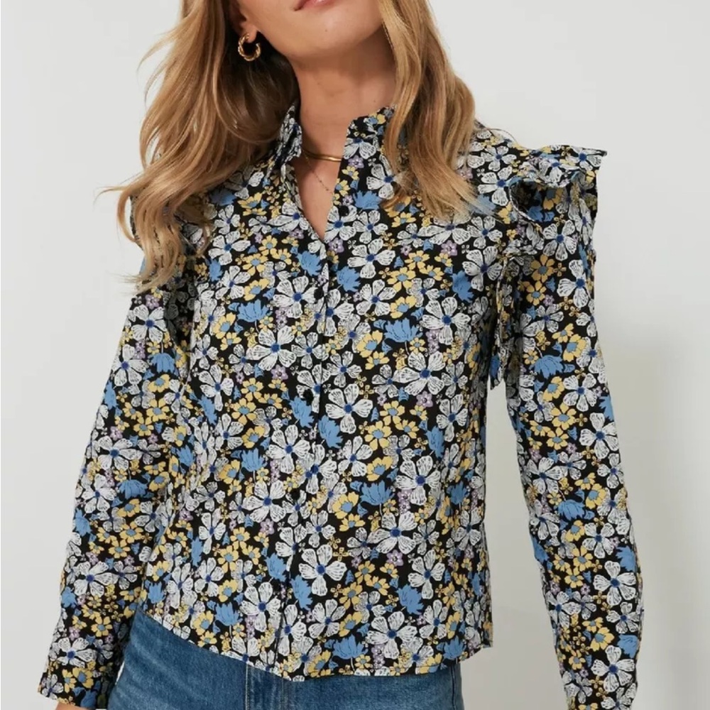 Hyacinth House blue and yellow PRIMROSE BLOUSE size XL new without tags.